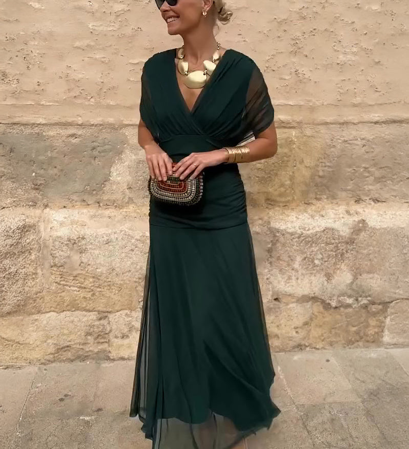 Louise | Elegantné Maxi Šaty s V-výstrihom a Šarmom