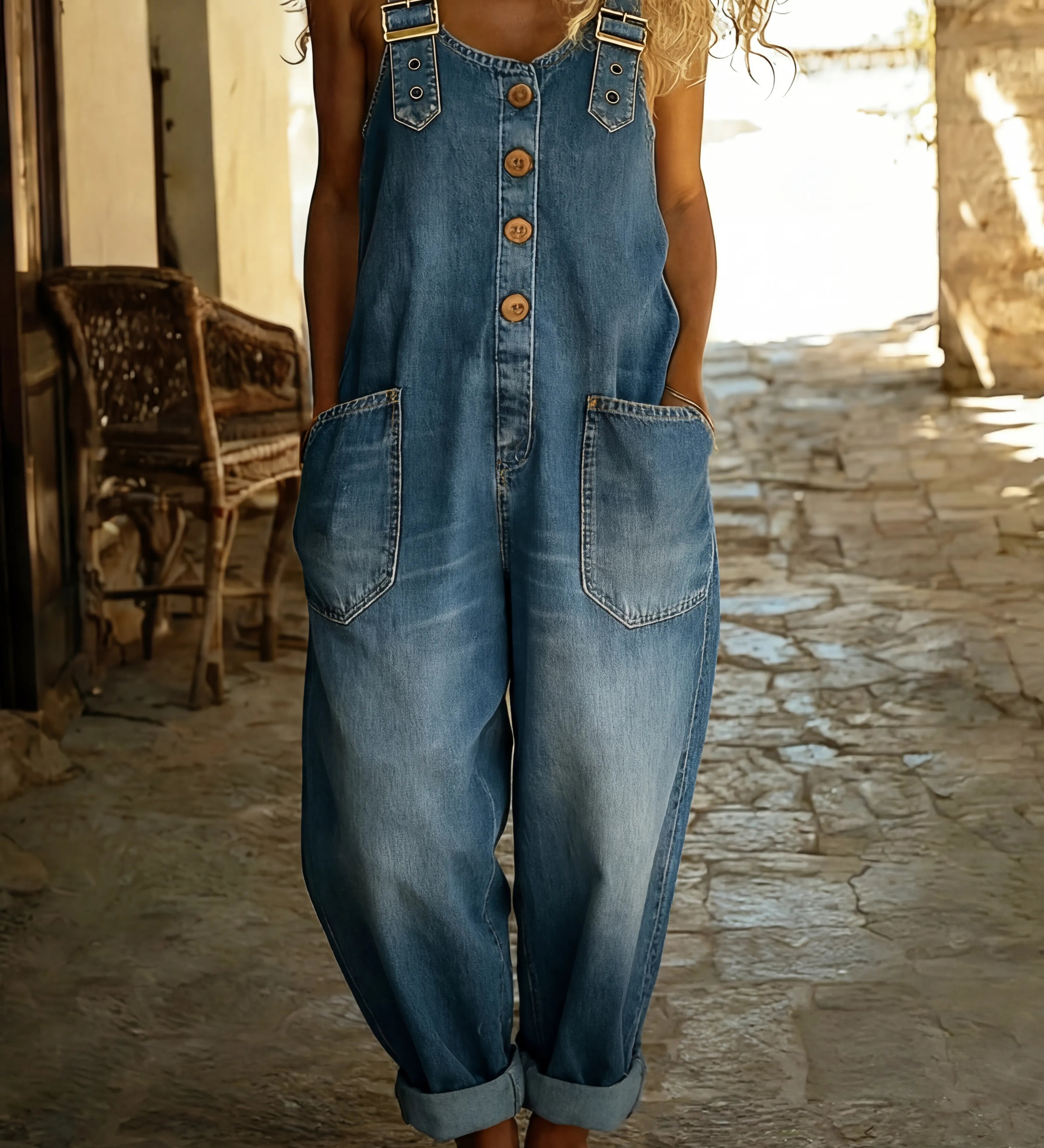 Rocio - Lahe Denim Overall s Nastaviteľným Klipom