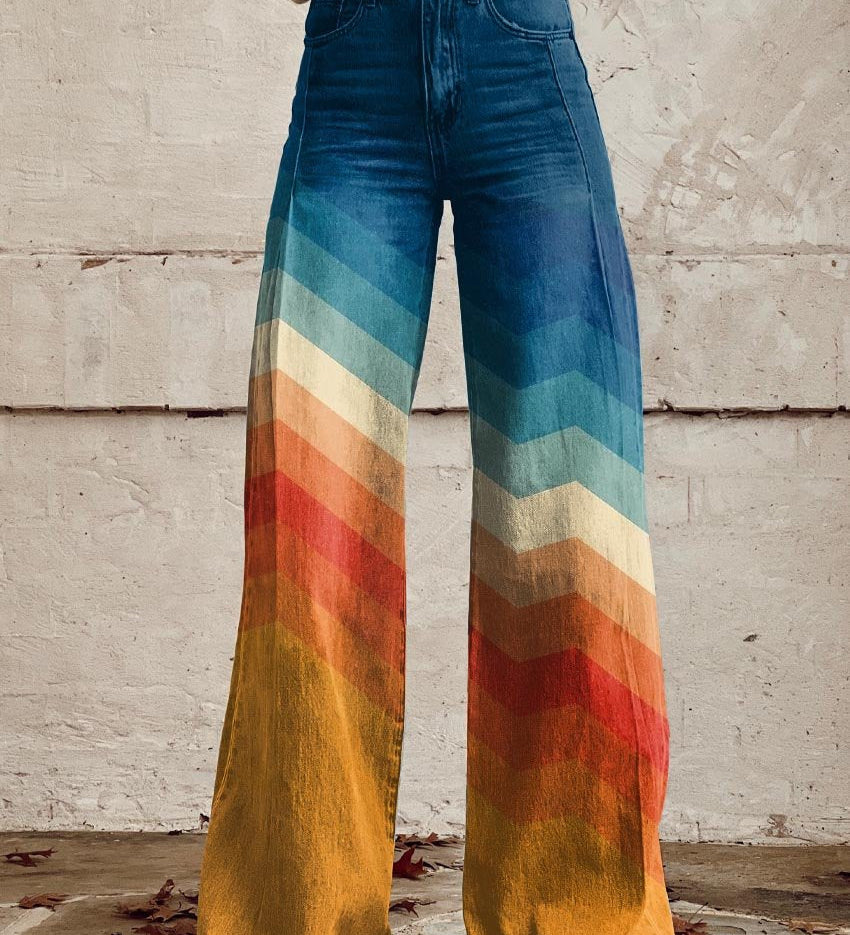 Léa - Elegantné Retro Nohavice s Zigzag Vzorom